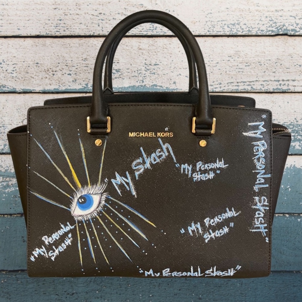 ❤️SOLD❤️Unique Michael Kors “My Secret Stash” black leather tote/bag